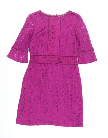 Oasis Womens Purple Cotton A-Line Size S Round Neck Zip