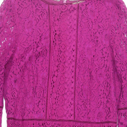 Oasis Womens Purple Cotton A-Line Size S Round Neck Zip