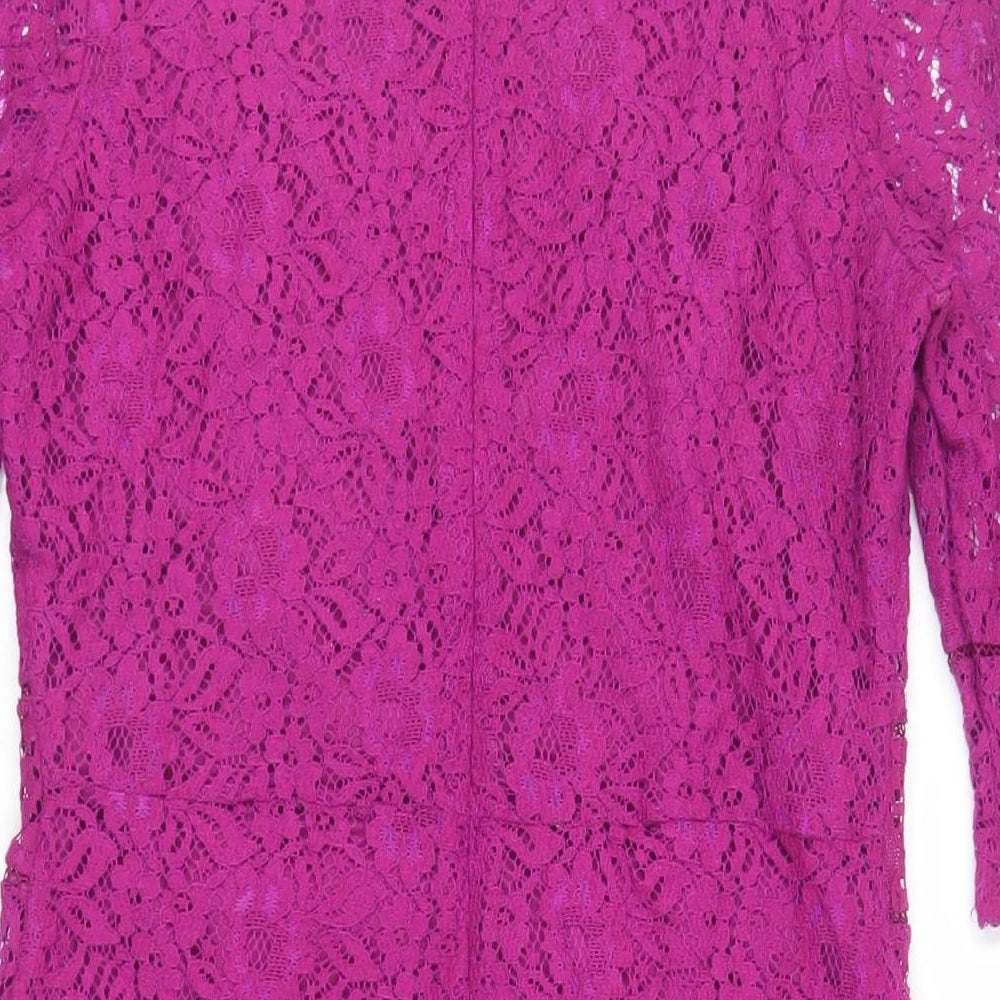 Oasis Womens Purple Cotton A-Line Size S Round Neck Zip