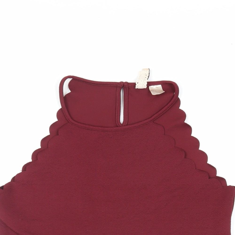 Divided by H&M Womens Red Polyester Cropped Tank Size M Round Neck - Scallop Edge