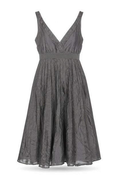 Zara Womens Grey Silk Fit & Flare Size S V-Neck Zip