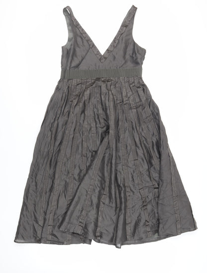 Zara Womens Grey Silk Fit & Flare Size S V-Neck Zip