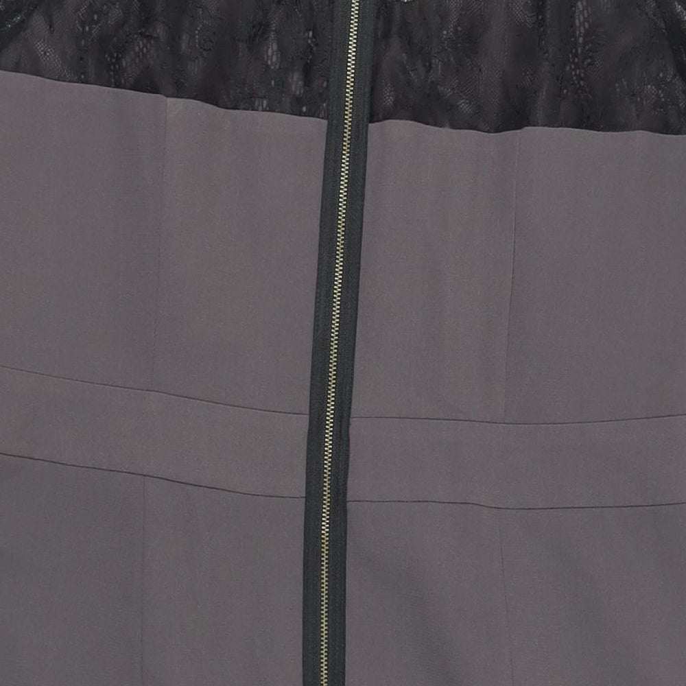 Marks and Spencer Womens Grey Polyester Pencil Dress Size 16 Round Neck Zip - Lace Sleeve