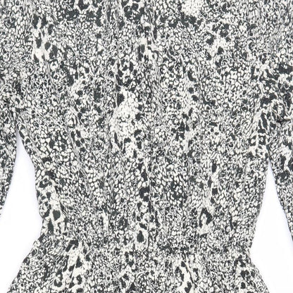 H7M Womens Black Geometric Polyester Fit & Flare Size 6 Round Neck - Elasticated Waist