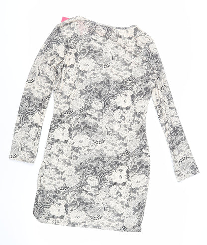 Boohoo Womens Beige Floral Polyester Mini Size 16 V-Neck Pullover