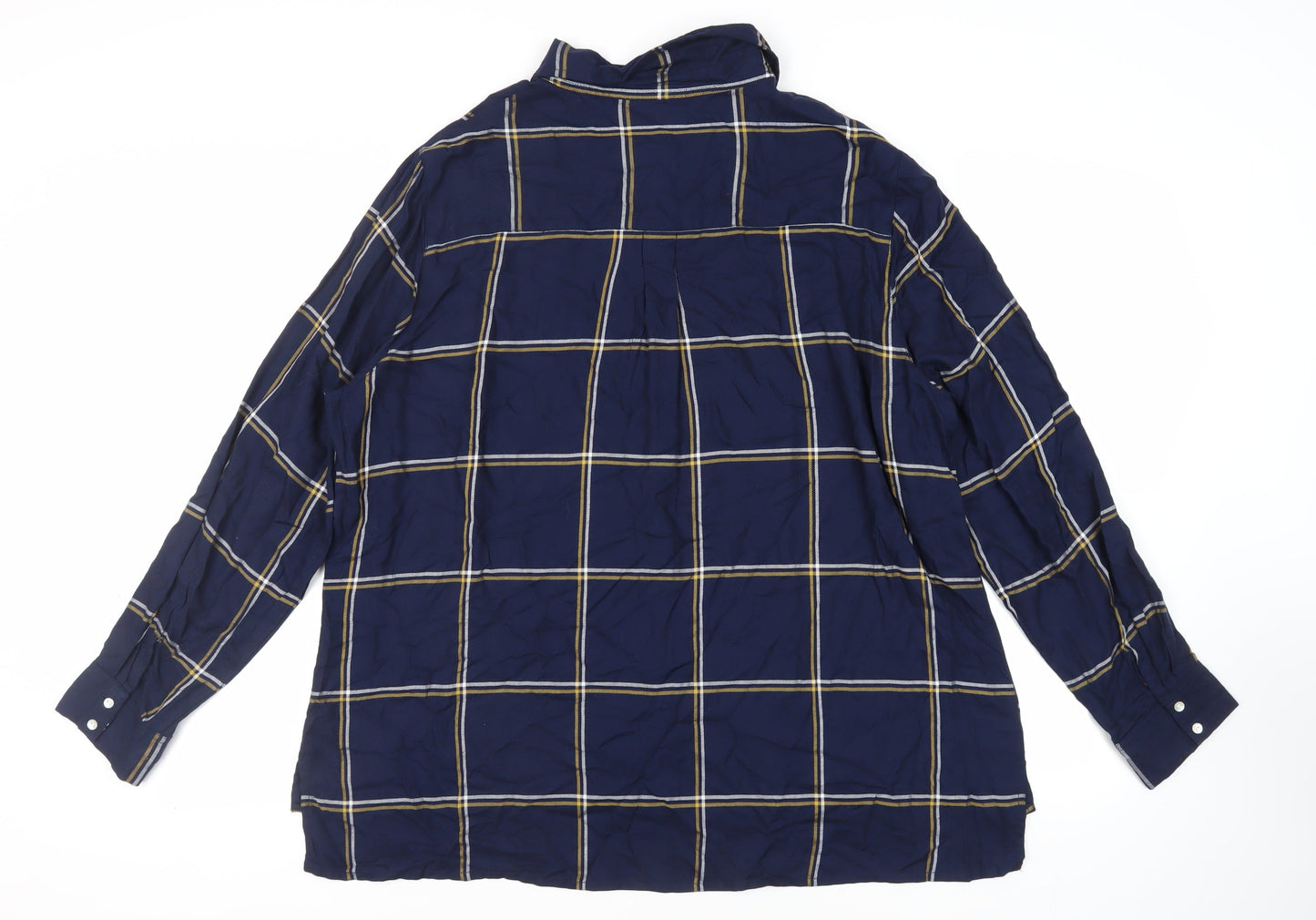 Damart Womens Blue Plaid Viscose Basic Button-Up Size 24 Collared