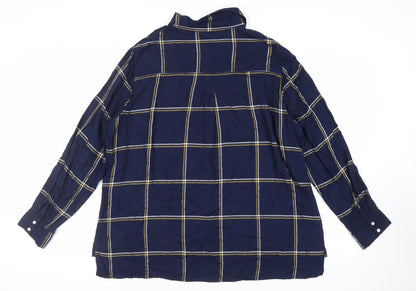 Damart Womens Blue Plaid Viscose Basic Button-Up Size 24 Collared