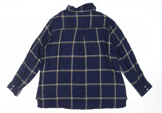 Damart Womens Blue Plaid Viscose Basic Button-Up Size 24 Collared