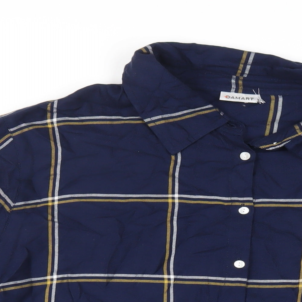 Damart Womens Blue Plaid Viscose Basic Button-Up Size 24 Collared