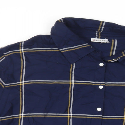 Damart Womens Blue Plaid Viscose Basic Button-Up Size 24 Collared