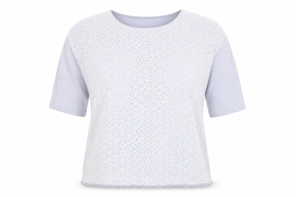 Next Womens Blue Cotton Basic T-Shirt Size 16 Boat Neck - Embroidered