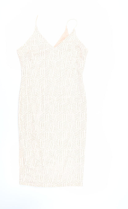 River Island Womens Pink Geometric Polyester Bodycon Size 12 V-Neck Pullover - Glitter
