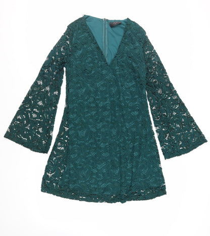 AX Paris Womens Green Polyester Mini Size 8 V-Neck Zip