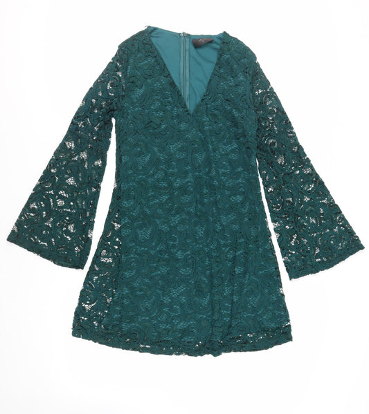 AX Paris Womens Green Polyester Mini Size 8 V-Neck Zip