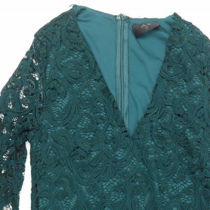 AX Paris Womens Green Polyester Mini Size 8 V-Neck Zip