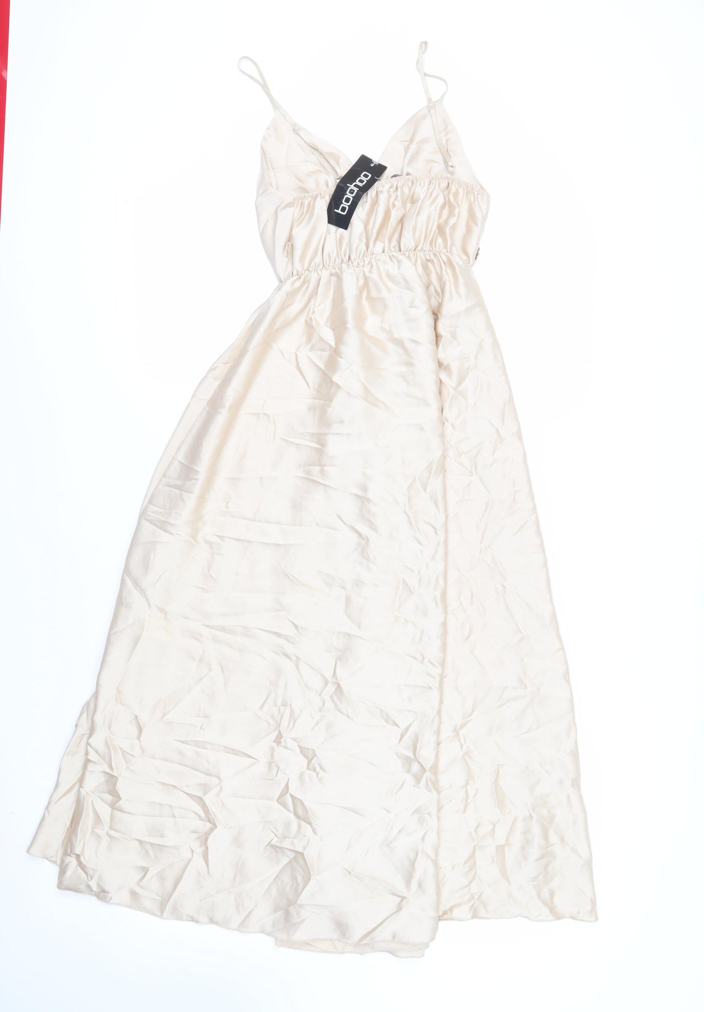 Boohoo Womens Beige Polyester Slip Dress Size 10 V-Neck - Elasticated Waist