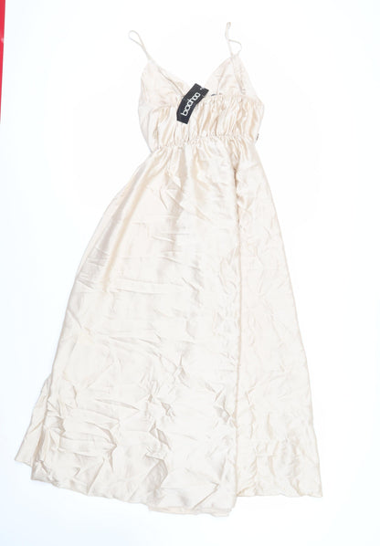 Boohoo Womens Beige Polyester Slip Dress Size 10 V-Neck - Elasticated Waist