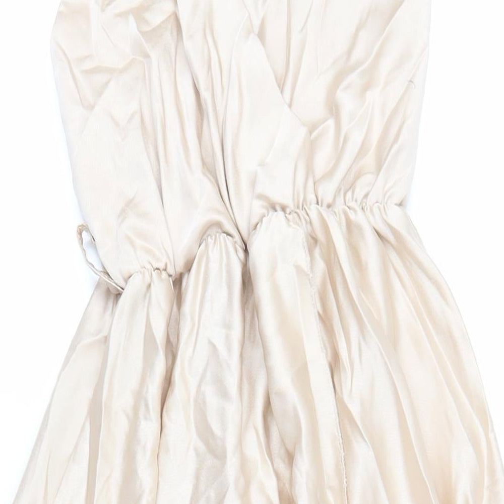 Boohoo Womens Beige Polyester Slip Dress Size 10 V-Neck - Elasticated Waist