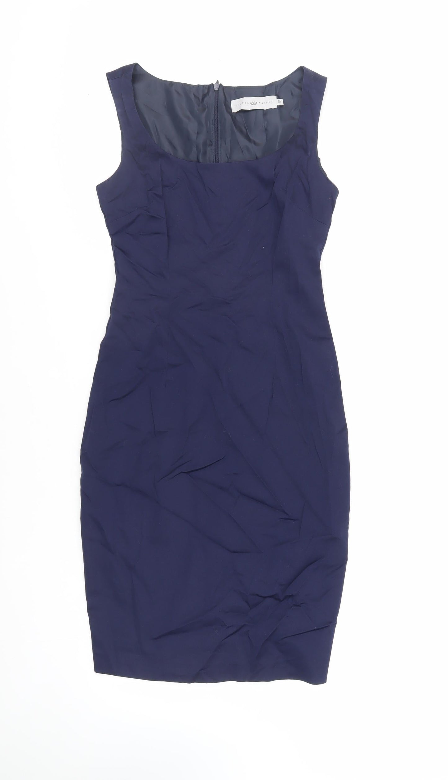 Hilton Weiner Womens Blue Cotton Pencil Dress Size XS Boat Neck Zip