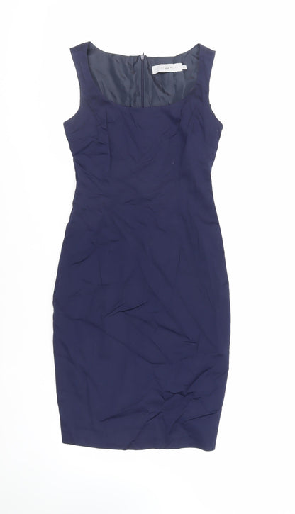 Hilton Weiner Womens Blue Cotton Pencil Dress Size XS Boat Neck Zip