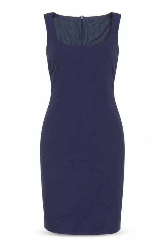 Hilton Weiner Womens Blue Cotton Pencil Dress Size XS Boat Neck Zip