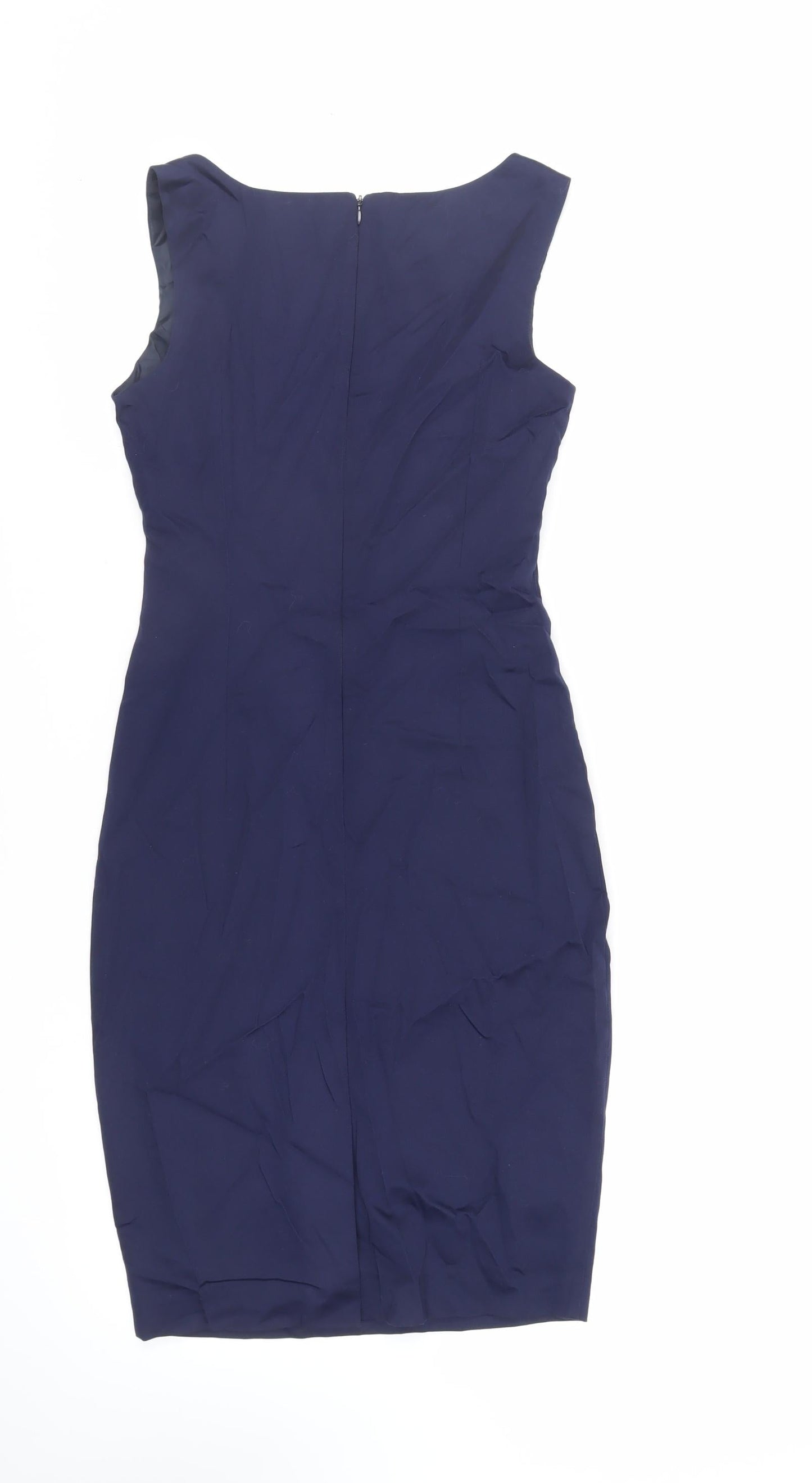 Hilton Weiner Womens Blue Cotton Pencil Dress Size XS Boat Neck Zip