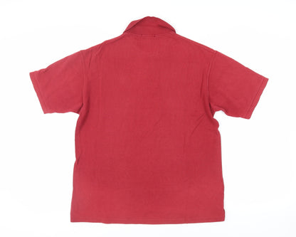 Marks and Spencer Mens Red Cotton Polo Size M Collared Button