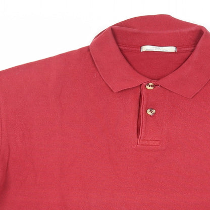 Marks and Spencer Mens Red Cotton Polo Size M Collared Button