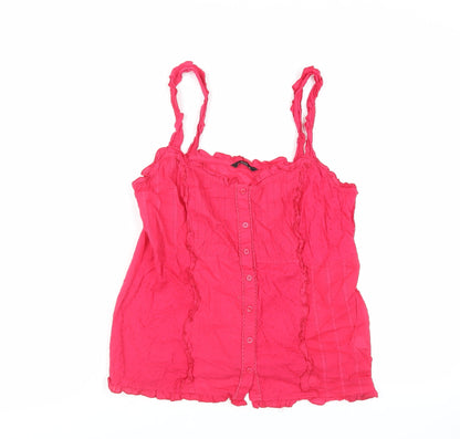 M&Co Womens Pink Cotton Basic Tank Size 12 Square Neck - Embroidered