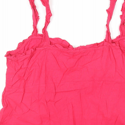 M&Co Womens Pink Cotton Basic Tank Size 12 Square Neck - Embroidered