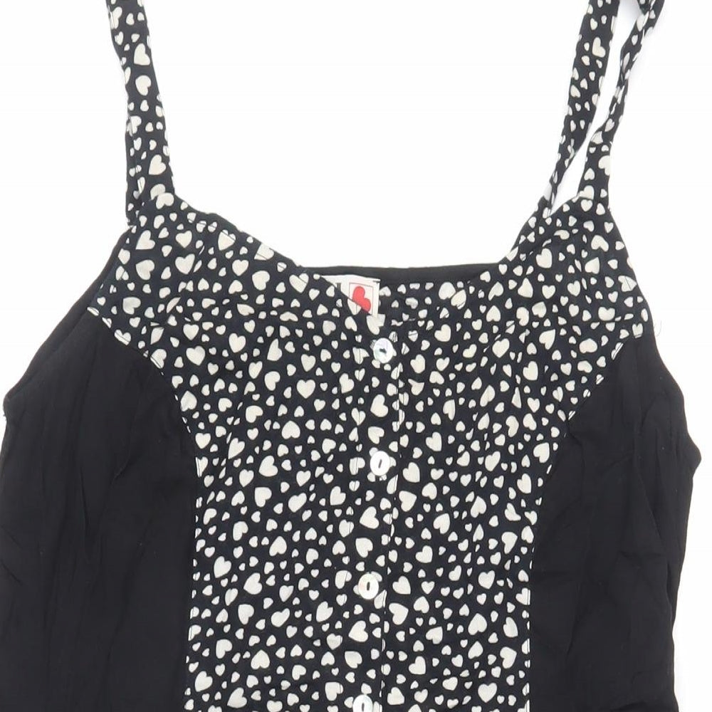 River Island Womens Black Geometric Viscose Tank Dress Size 12 Scoop Neck Button