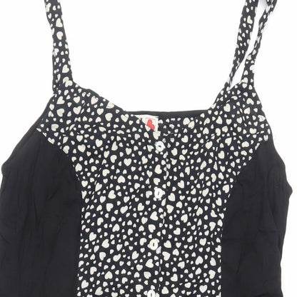 River Island Womens Black Geometric Viscose Tank Dress Size 12 Scoop Neck Button