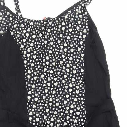 River Island Womens Black Geometric Viscose Tank Dress Size 12 Scoop Neck Button