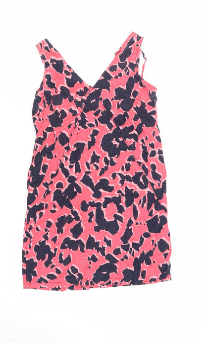 NEXT Womens Pink Animal Print Linen Tank Dress Size 8 V-Neck Pullover
