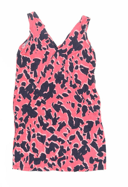 NEXT Womens Pink Animal Print Linen Tank Dress Size 8 V-Neck Pullover