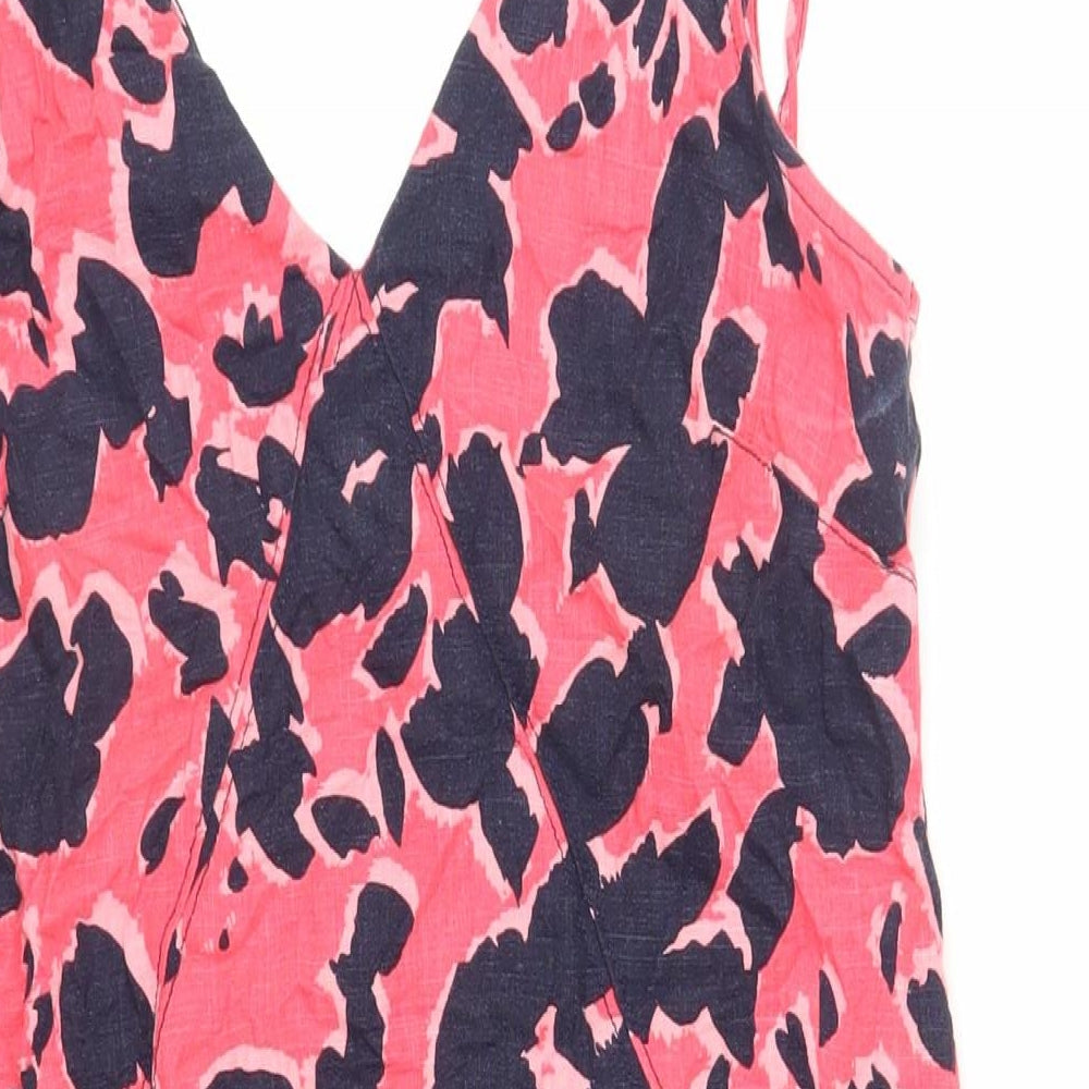 NEXT Womens Pink Animal Print Linen Tank Dress Size 8 V-Neck Pullover