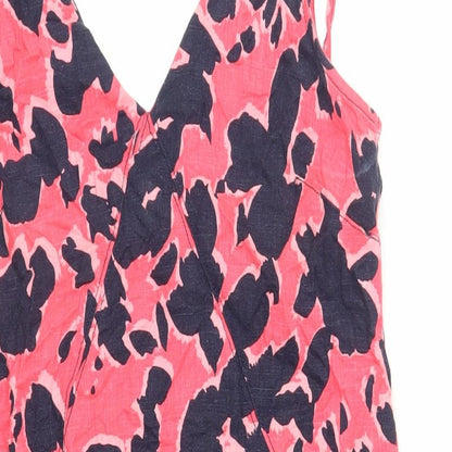 NEXT Womens Pink Animal Print Linen Tank Dress Size 8 V-Neck Pullover
