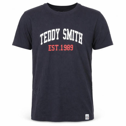 Teddy Smith Mens Blue Cotton T-Shirt Size S Crew Neck - Logo