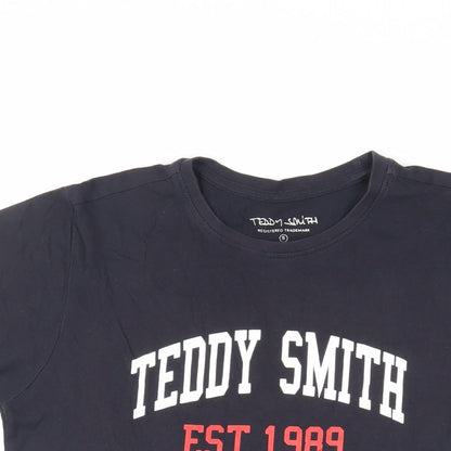 Teddy Smith Mens Blue Cotton T-Shirt Size S Crew Neck - Logo