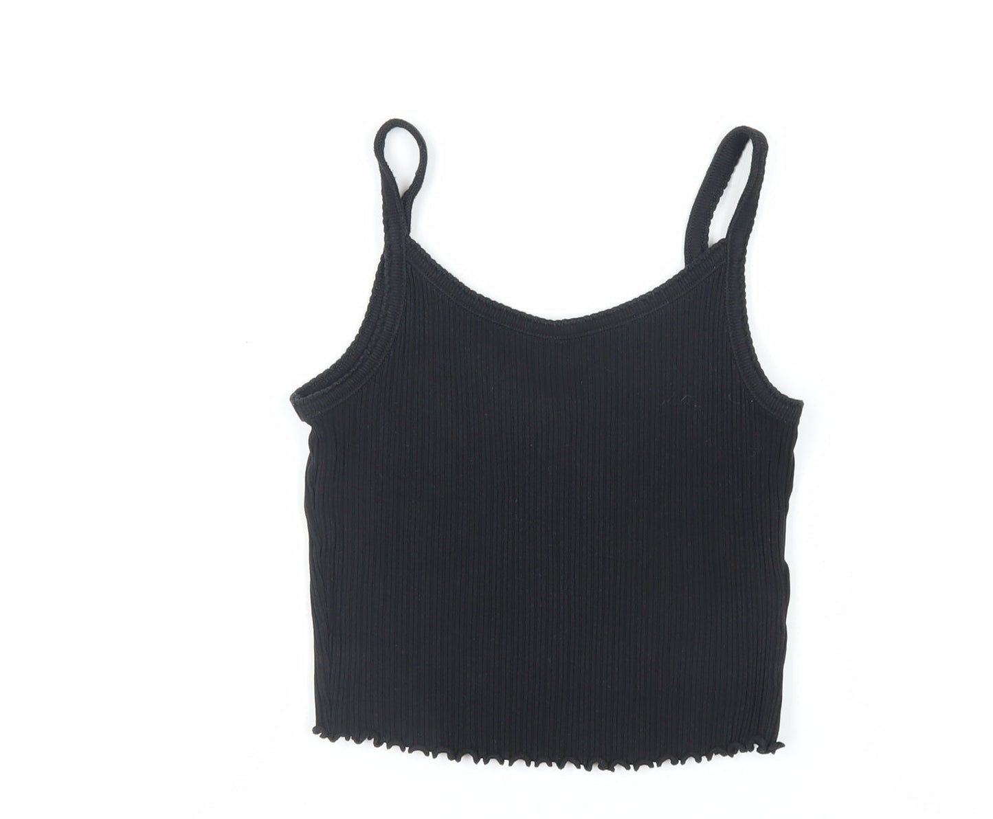Nrew Look Womens Black Cotton Cropped Tank Size 12 Scoop Neck - Ribbed