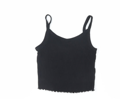 Nrew Look Womens Black Cotton Cropped Tank Size 12 Scoop Neck - Ribbed