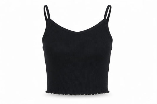 Nrew Look Womens Black Cotton Cropped Tank Size 12 Scoop Neck - Ribbed