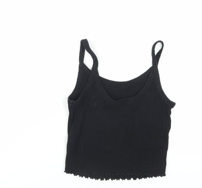 Nrew Look Womens Black Cotton Cropped Tank Size 12 Scoop Neck - Ribbed