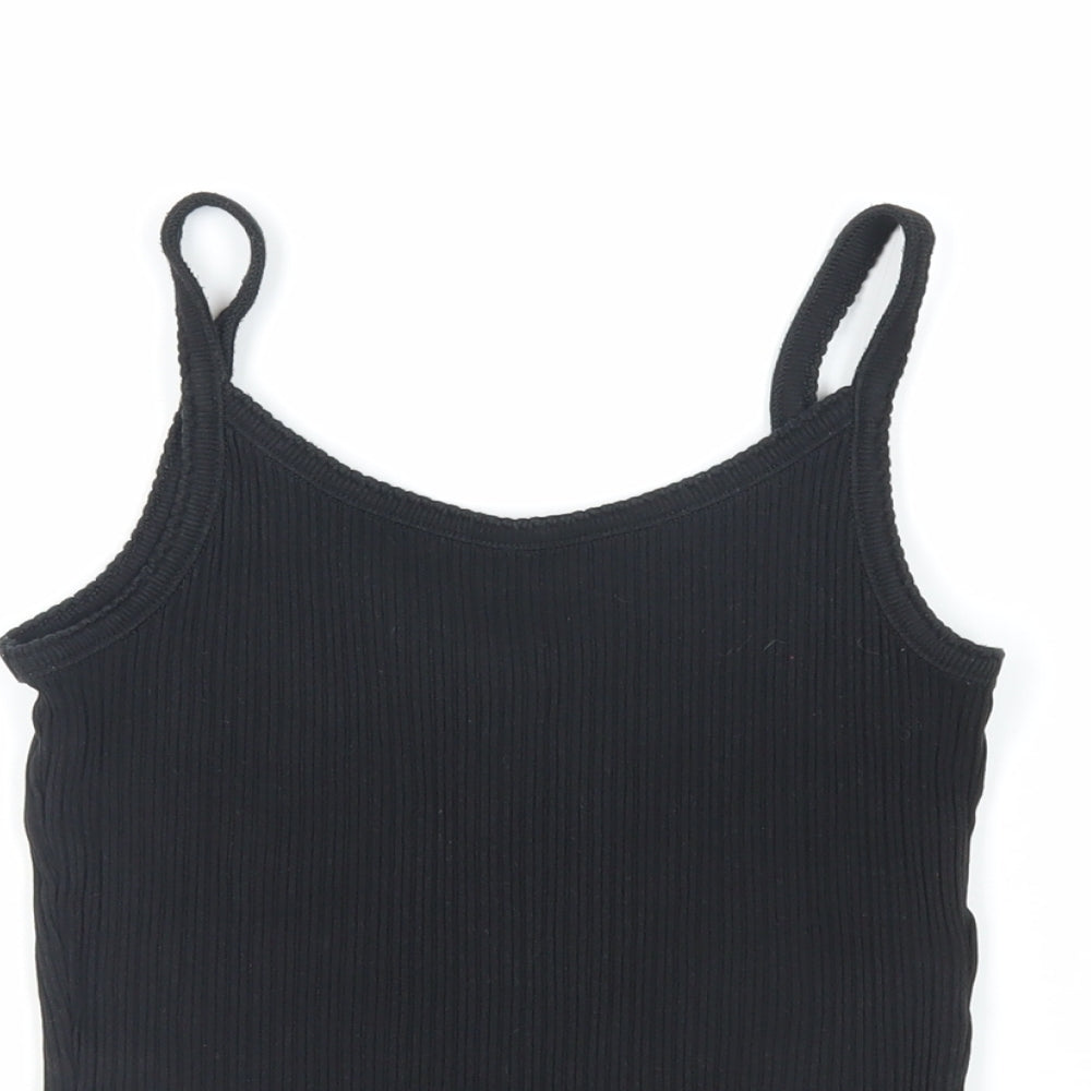 Nrew Look Womens Black Cotton Cropped Tank Size 12 Scoop Neck - Ribbed