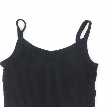 Nrew Look Womens Black Cotton Cropped Tank Size 12 Scoop Neck - Ribbed