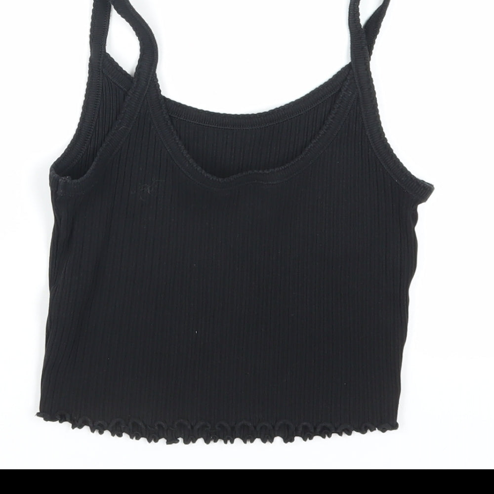 Nrew Look Womens Black Cotton Cropped Tank Size 12 Scoop Neck - Ribbed
