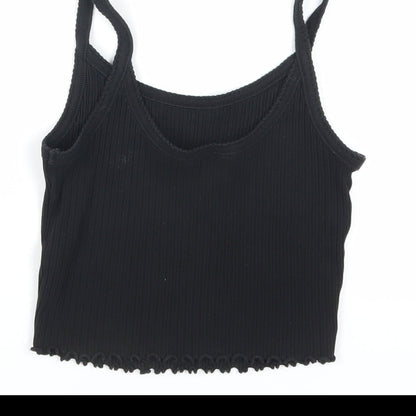 Nrew Look Womens Black Cotton Cropped Tank Size 12 Scoop Neck - Ribbed