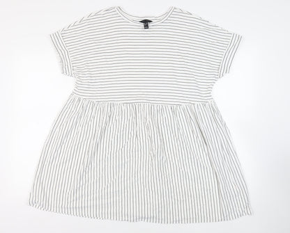 New Look Womens White Striped Cotton T-Shirt Dress Size 12 Round Neck Pullover