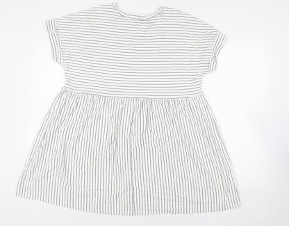New Look Womens White Striped Cotton T-Shirt Dress Size 12 Round Neck Pullover
