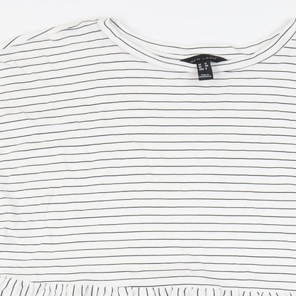 New Look Womens White Striped Cotton T-Shirt Dress Size 12 Round Neck Pullover
